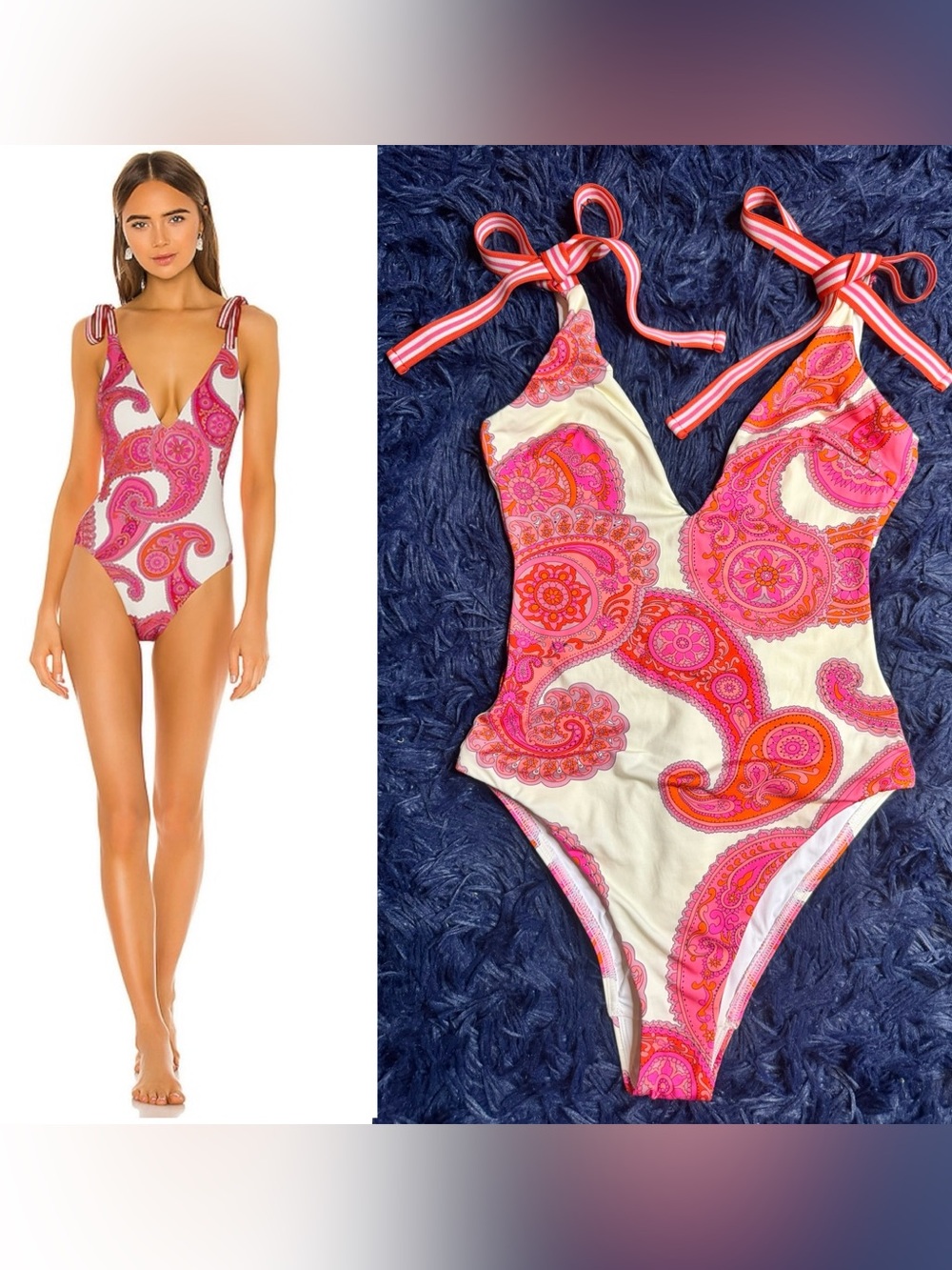 Zimmermann Peggy Tie Shoulder One Piece in Magenta Ivory Paisley. Size XS